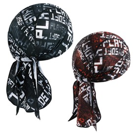 WTACTFUL 2pcs Cooling Helmet Liner - Do Rag Skull Caps for Men - Hard Hat Liner Sweat Cap - Cycling Cap - Motorcycle Cap Pirate Bandana Durag for Women Black Red