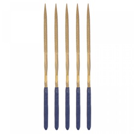 sourcing map Diamond Needle Files, 3mm x 140mm Titanium Coated Triangle Files Hand Tool with TPU Handle for Metal Stone Wood 5pcs