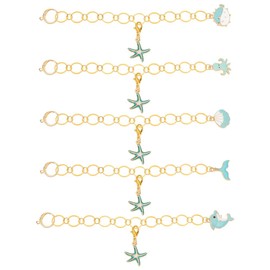 BENECREAT 5Pcs Brass Knitting Row Counter Chains with Sea Animal Pendant and 5pcs Starfish Charms Locking Stitch Markers with Lobster Claw Clasps for Knitting Weaving Sewing Accessories