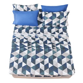 American Home Collection 6 Piece Print Bedding Sheets & Pillowcases Set Brushed Microfiber Wrinkle Free 14 Inches Deep Pocket Abstract Patterned Sheets (Queen, Blue Triangles)