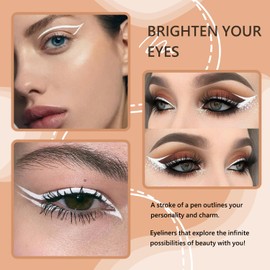 Generic 12PCS Waterproof White Eyeliner Pencil Set, Matte Finish, Smudge-Proof Eye Pencil with 3 Eyeliner Stickers, Long-Lasting & Hypoallergenic Eye Pen for All Skin Types