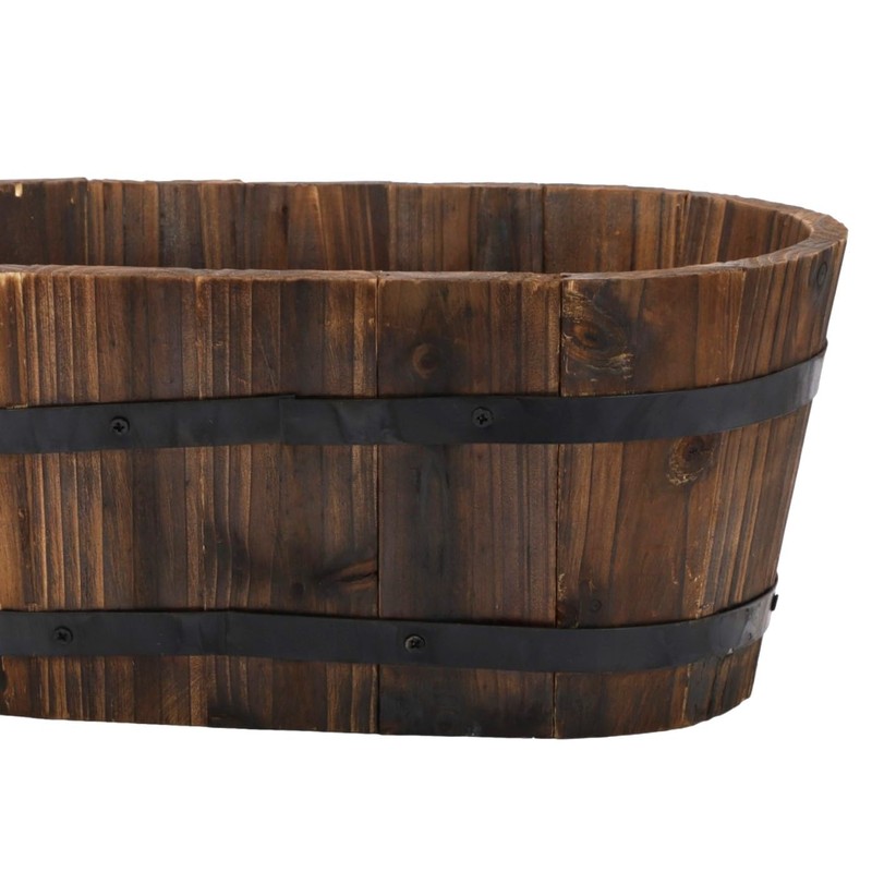 Fyne-Finds Oval Wooden Container Planter 32cm, 12inch Burnt Wood Garden