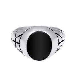 Kuzzoi 0610990119 Men's Signet Ring Oval Black Enamel Solid 13 mm Wide in 925 Sterling Silver Ring Decorated Black Oxidised Ring for Men in Ring Size 60 - 66, Sterling Silver