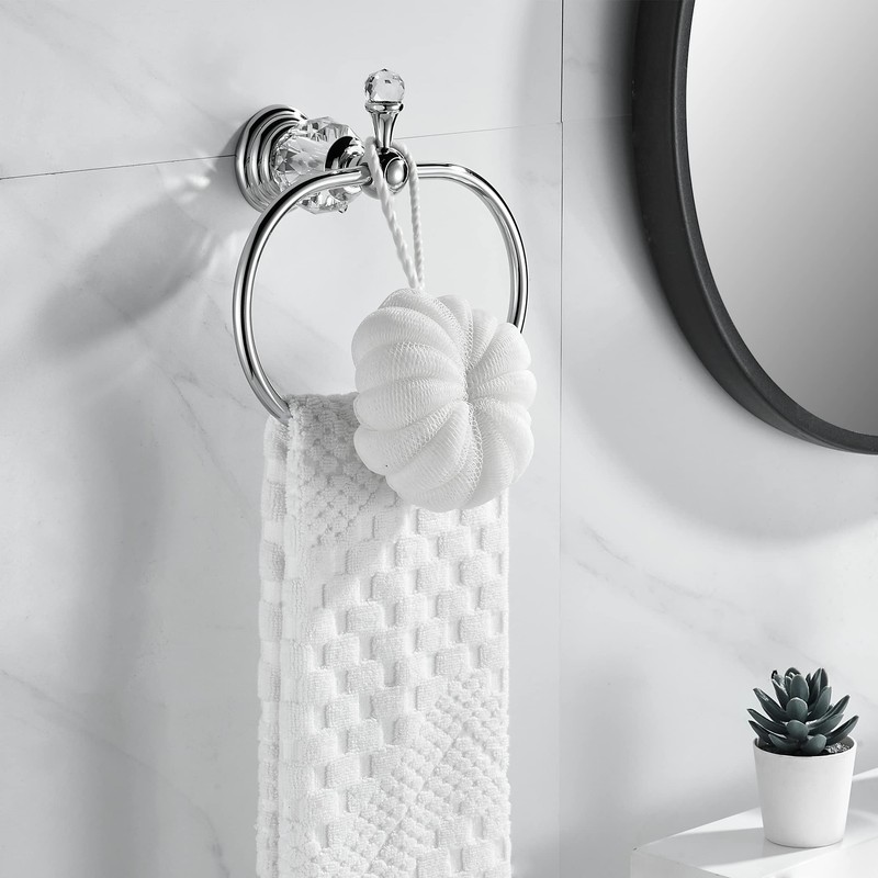 WOLIBEER Chrome Towel Ring,Crystal Hand Towel Holder,Bath Oval Hand Towel