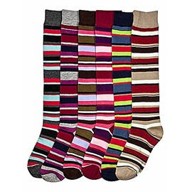 Bright & Colorful 6-Pack Multi Striped Assorted Knee High Socks