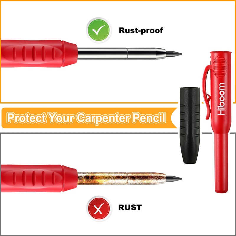Hiboom 4 Pack Carpenter Pencil with 24 Refills (Red, Black,