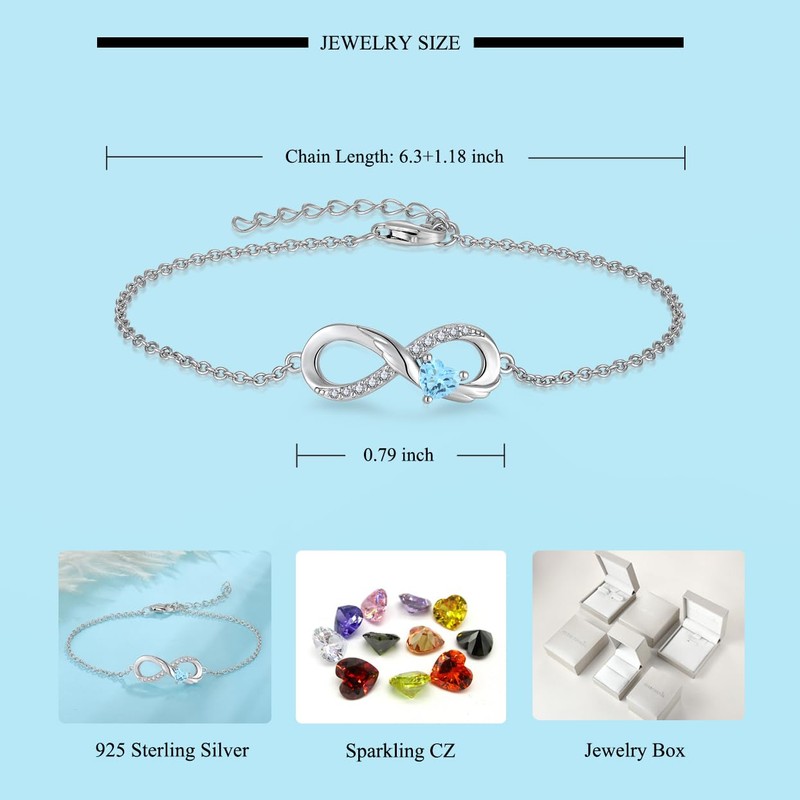 Starchenie 925 Sterling Silver Infinity Bracelet Adjustable Angel Wings Heart