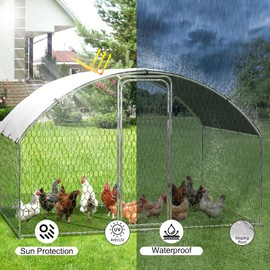 Large Metal Chicken Coop, Metal Chicken Run with Waterproof and Anti-Ultraviolet Cover for Outside, 9.8 x 6.5 x 6.5 Ft Walk-in Poultry Cage, Outdoor Chicken Pen for Backyard and Farm