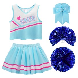 ReliBeauty Cheerleader Costume for Girls Cheer Uniform Outfit,Blue,11-12/150