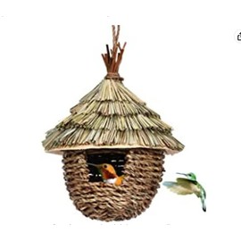 1 paquete de casas de colibrí para colgar al aire libre, nido de casa de colibrí tejido a mano, encantador columpio de colibrí, nido de pájaro colgado de hierba natural para jardín, ventana