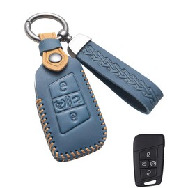 YINEOR Key Fob Cover Leather Car Key Case Keychain Fob Holder Compatible with Volkswagen Atlas Tiguan Alltrack Jetta Passat Arteon Golf GTI Taos Routan 2018-2024 (VWE-Blue)
