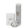 Kit de Bautizo Gris Con Cirio Vela Concha Pewter Toalla