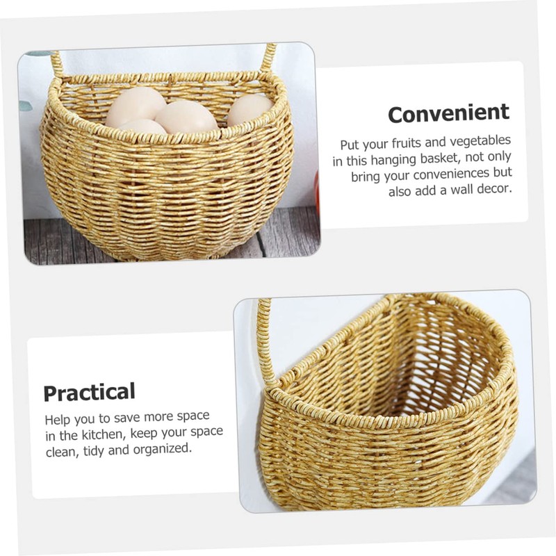 BUGUUYO Handwoven Wall Mounted Vegetable Basket Woven Holder for Kitchen