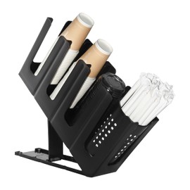 Cup Holder Lid Dispenser with Straw Organizer,4 Compartment 7 Adjusting,Cup Storage Organizer for Breakroom Countertop Coffee Station Bar Restaurant