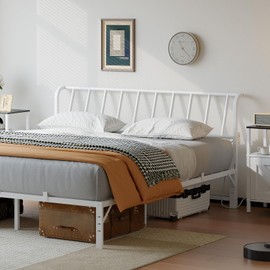 MAHANCRIS King Size Headboard Only, Metal Headboard with 2 Power Strips, 95 Degrees Reclining Backrest with Bed Frame Adapters, Easy Assembly, White