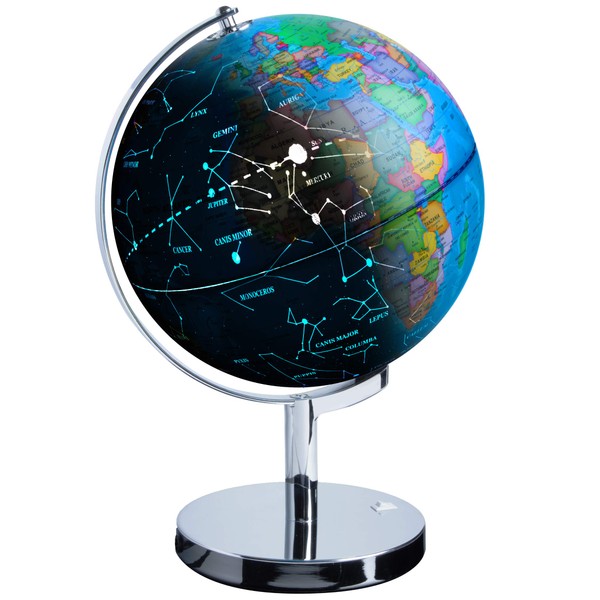USA Toyz LED Illuminated Globe of The World with Sturdy Chrome Stand - 13.5 Inch Tall Educational Interactive Globe STEM Toy, Light Up Globe Lamp, Constellation Globe Night Light LED Decor