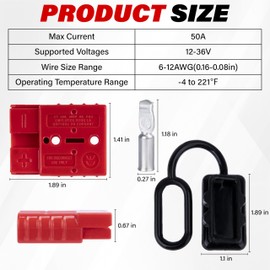 BFXM Anderson Connector 4 Pcs, 50 Amp 12-36v Battery Quick Connect/Disconnect Plug Kit, Connectors for 6 to 12 Gauge Cables, for Car Bike ATV Winches Lifts Motors More,SB50 Red