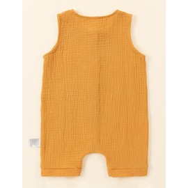 Toddler Baby Boy Girl Sleeveless Cotton Jumpsuit Playsuit Buttons Romper for Unisex Infant Summer Clothes Orange 6-12 Months