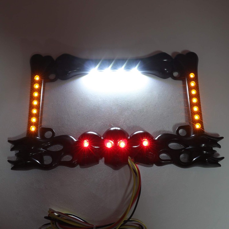 XKMT- Black Cruiser Accessories Skull & Flame LED License Plate
