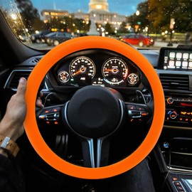 JooWing Universal Car Silicone Steering Wheel Cover Snake Pattern Auto Accessory Orange