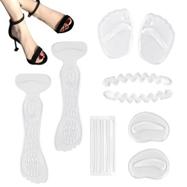 Silikon Einlagen Set für Schuhe - Anti-Rutsch Geleinlagen gegen Fußschmerzen, inklusive Ballenpolster und Fersenschutz, Unsichtbare Einlegesohlen für Absatzschuhe, Set mit Anti-Reibung Riemen