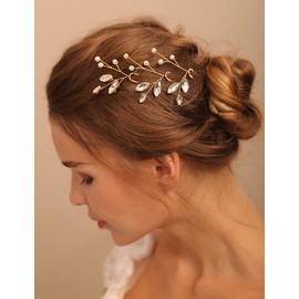 Deniferymakeup 3pcs Bridal Wedding Hair Pins Sparkly Bride Rhinestone Hairpin Pearl Hair Accessories Jewelry for Women and Girls (Rose Gold)