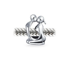 Couples Kissing Lovers Sculpture Charm Bead For Women Wife Girlfriend .925 Sterling Silver Fits European Bracelet