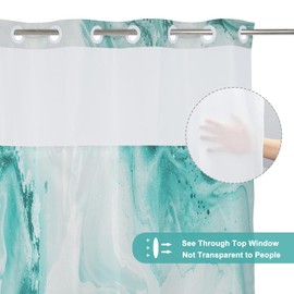 TYLCLTX No Hook Shower Curtain with Snap in Liner Teal Marble Modern Crack Ink Texture Double Layers Shower Curtain Waterproof Fabric See-Through Top Window Bathroom Decorative 71x74inch
