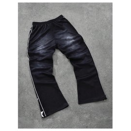 VIPWOLF Men's Star Print Y2K Flared Sweatpants Streetwear Drawstring Wide Leg Sweat Pants Black Medium