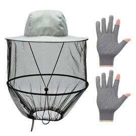 1 Anti-Mosquito Fishing Hat, 1 Pair Fishing Gloves, Adjustable Anti-Mosquito Hat, Beekeeping Hat, Sun Protection Fishing Hat, Summer Anti-Mosquito Hat