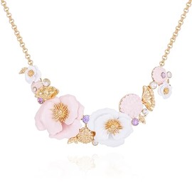 GUESS Goldtone Pink and White Floral Statement Necklace