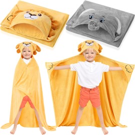 Hahafelt 2 Pcs Lion Elephant Wearable Hooded Blanket for Kids Soft Animal Hooded Blanket 40" H x 50" W Kids Blanket Hoodie Cozy Hooded Towel Kids school blanket Cloak Wrap