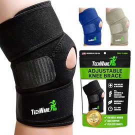 TechWare Pro Rodillera - Alivia ACL, LCL, MCL, lágrimas de menisco, artritis, dolor de tendinitis. Estabilizadores dobles de Patella abierta, de neopreno antideslizante y cómodo, correas bidireccionales ajustables – 4 tamaños