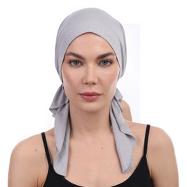 Deresina Headwear Jewelled Chemo Head Scarf for Women, Pre-Tied Bandana for Hair Loss, Turban for Ladies, Skull Cap, Breathable Beanie, Hat for Chemotherapie Patients ((Jewelled Grey)