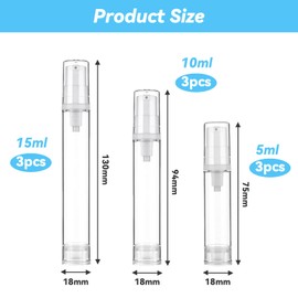 LIULINY Pack of 9 Airless Pump Dispensers, 5/10/15 ml Travel Dispenser Bottle Vacuum, Refillable Pump Bottles, Pump Dispenser, Airless Pump Bottles, Portable Cream Dispenser, for Travel Lotions