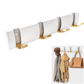 4-Pack White Aluminum Wall Mounted Coat Rack, Space Saving Telescopic Hook Bar for Entryway, Bedroom, Bathroom - Sturdy & Stylish 4-in-1 Hooks (White)