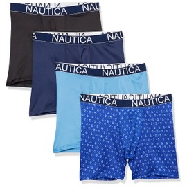 Nautica mens 4 Pack Micro Boxer Briefs, Black/Peacoat/Aero Blue/Anchor Print, Large US