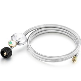 Vicenpal Propane Regulator with Stainless Braided Hose and Gauge Qcc1 Propane Tank Adapter Hose with Gauge for Lp Gas Grill Heater and Fire Pit Table(6 ft)