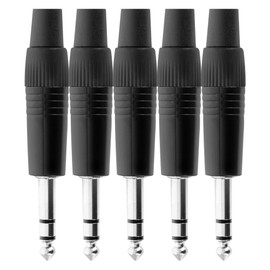 Pronomic Plug set 6.3 mm stereo jack 5 pieces - for cable assembly and mounting - for balanced and stereo connections - collet strain relief - sturdy die-cast housing - black