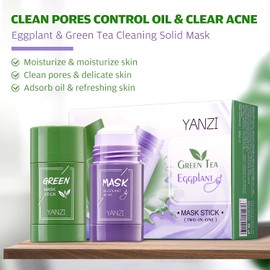 FORALES 2-in-1 Green Tea & Eggplant Extract Facial Mask Stick,Travel Friendly, Deep Cleansing, Nourishing & Moisturizing - Controls Oil, Promotes Skin Health - Suitable Women & Men all Skin Types