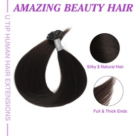 ABH AMAZINGBEAUTY HAIR U Tip Hair Extensions Real Human Hair U Tip Extensions Straight Hair Hot Fusion Pre Bonded U Tips Hair Extensions Dark Brown Real Hair Extensions 50g 50strands #2 24 Inch