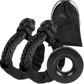 BARTOO Winch Snatch 66000 LB Recovery Ring with 2PCS Soft Shackle 1/2" X 22 Inch Winch Rope, for ATV UTV SUV Truck Off-Road Vehicle Recovery Accessories, Black