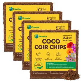 Coco Coir Husk Chips 4-Pack – 2.4 Cu. Ft. Compressed Coconut Coir Bricks, 10 lb. Natural Substrate for Indoor & Outdoor Use, Orchid Bark Alternative, Orchid Potting Mix, Indoor Plant Soil