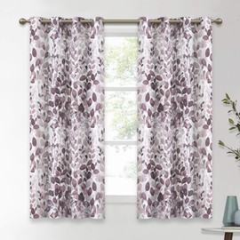 KGORGE Watercolor Botanical Home Window Decoration, Brighten Living Space Block Out Light Glare Thermal Insulated Curtain Draperies for Bed & Bath, 52" x 63", 2 Panels, Rose Brown