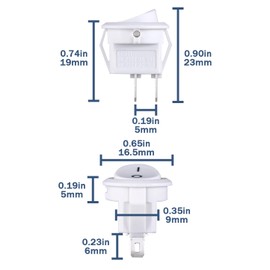 VEXUNGA Mini Rocker Switch Round 2-Pin Rocker Switch On/Off 3A 250V AC 6A 125V 15MM Built-in Switch Small Lockable with Self-Locking White Square (Pack of 10)