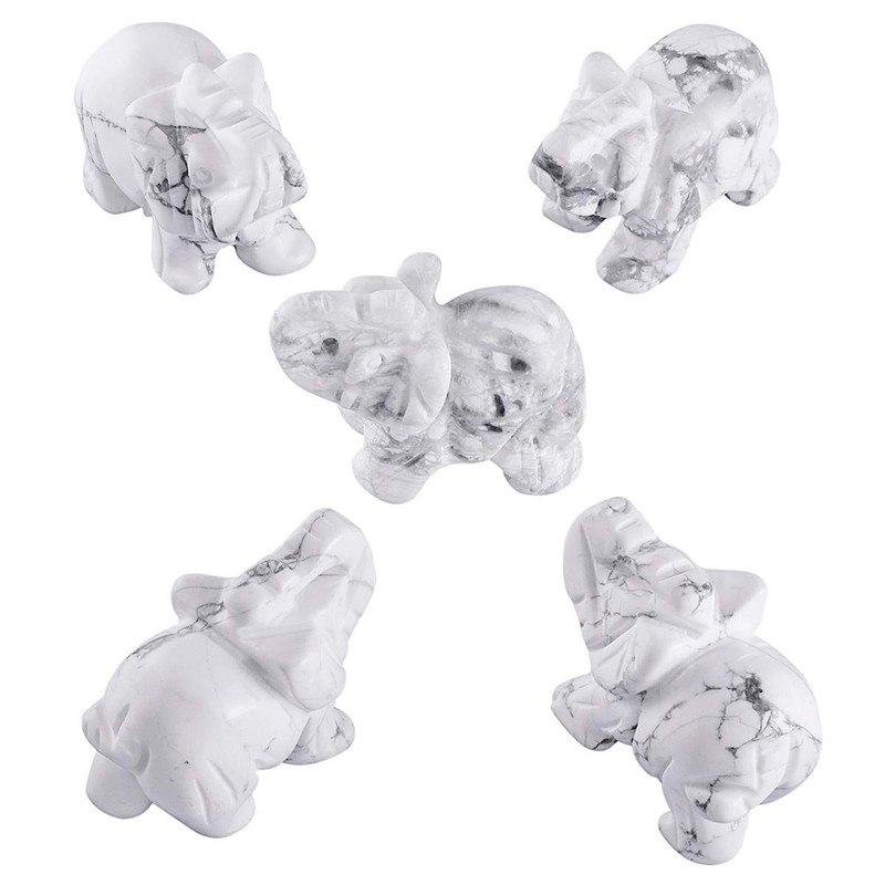 KYEYGWO White Howlite Turquoise Crystal Elephant Gemstone Figure, Hand Carved