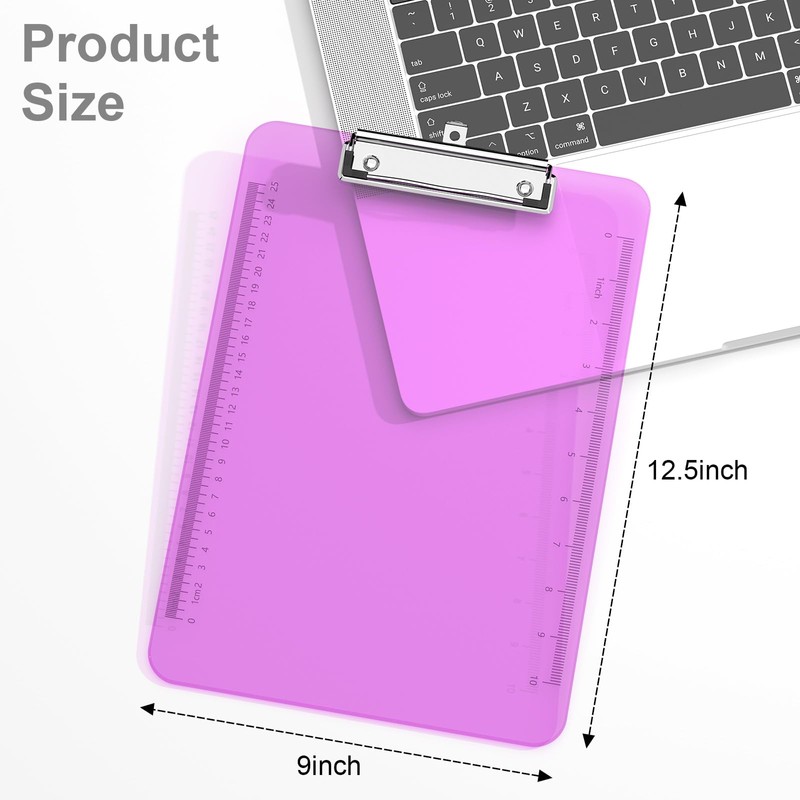 Piasoenc 2 Pack Plastic Clipboards, Translucent Ruler Clip Board with