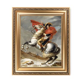 DECORARTS - Napoleon Crossing The Alps, Jacques Louis David Classic Art. Giclee Print on Canvas with Matching Golden-relief Framed Wall Art. 16x20 Total with Framed size: 22x26