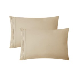 Clara Clark Pillow Cases Standard Size - Ultra Soft Pillow Cover, Lightweight Microfiber Pillow Cases Queen Size Set of 2 - Envelope Closure Pillowcases, Beige Cream.