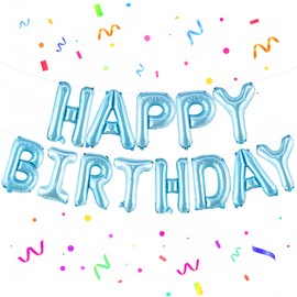 KatchOn, Light Blue Happy Birthday Balloon Banner - 16 Inch | Happy Birthday Sign | Birthday Decoration For Boys, Girls, Women and Men | Ocean Theme Birthday Decorations